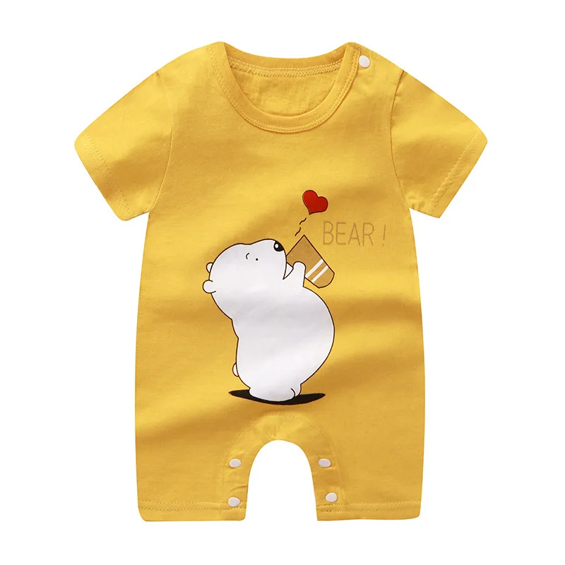 New Summer Baby Clothing Newborn Meninos Meninas Curto-sleeved Cartoon Imprimir Seção Abrir Arquivo Escalada Roupas Bebê Macacão Romper