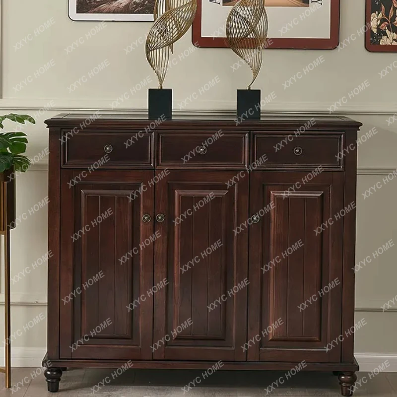 

Solid Wood Vintage Entryway Cabinet Three-Door Partition Balcony Storage Furniture Entryway Hall Cabinet