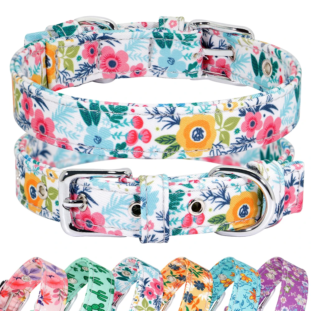 

Flower Print Dog Collar Floral Nylon Small Dog Cat Collars Puppy Collar Adjustable for Small Medium Large Boy Girl Dog Chihuahua