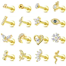 Drperfect 16Pcs Tragus Piercing Jewelry Surgical Steel Tragus Earrings Internally Threaded Flat Back Medusa Labret Lip piercing