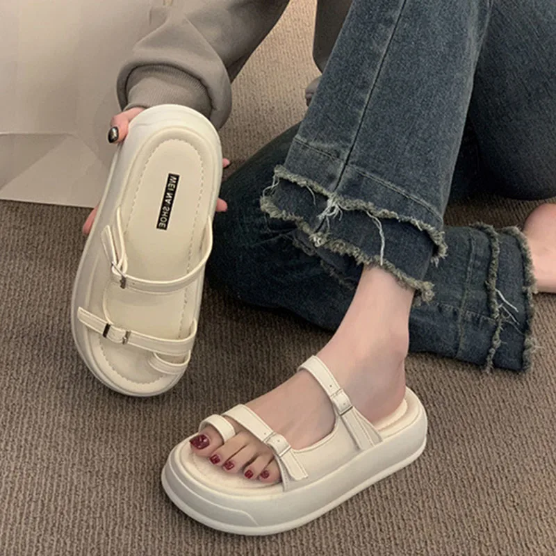 Designer Women Platform Slippers Mid Heels Sandals Summer Casual Chunky Shoes 2024 New Fad Pumps Thick Women Slides Flip-flops