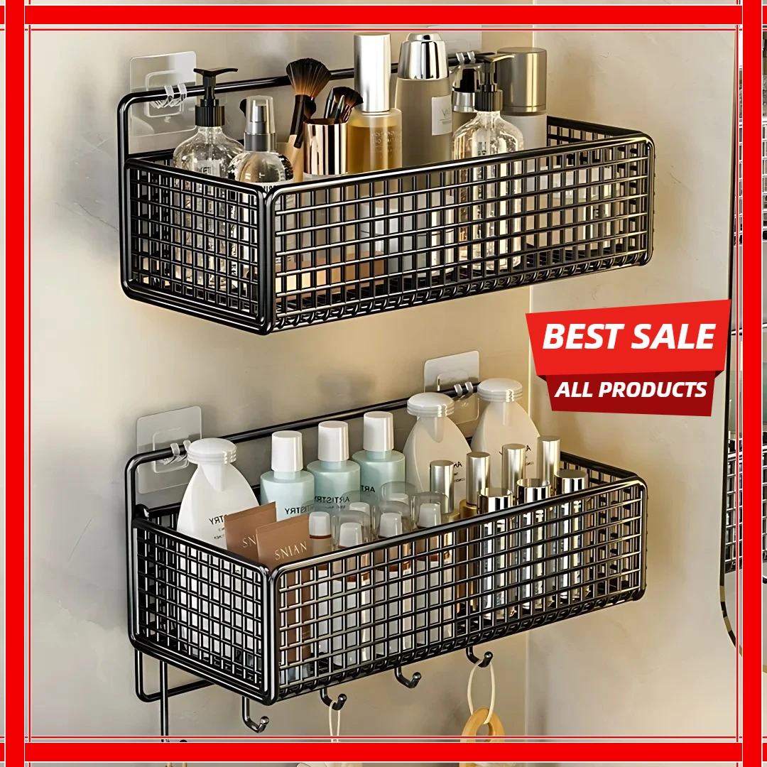 

1Pcs Suspension Type Bathroom Storage Grid Shelf Wall Mount Shampoo Shower Gel Makeup Bathroom Organizer No-Punch