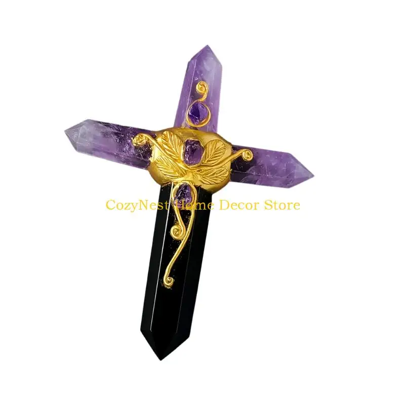 92MF Natural Crystal Mystical Wand With Unique Hexagonal Crosses Design For Collector