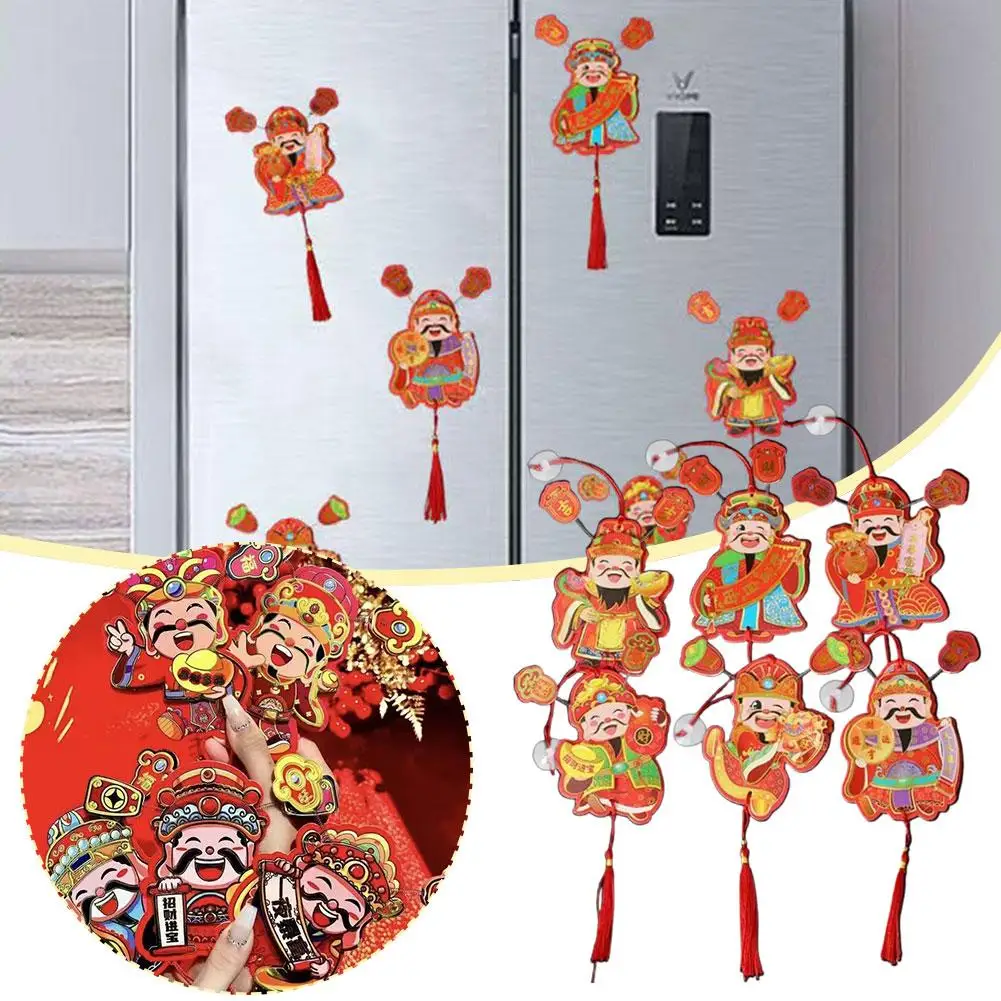

1/3pcs Shake Head God Of Wealth Refrigerator Sticker Year Decoration New Window Glass Spring Festival Fortune Stickers Orna K8V7