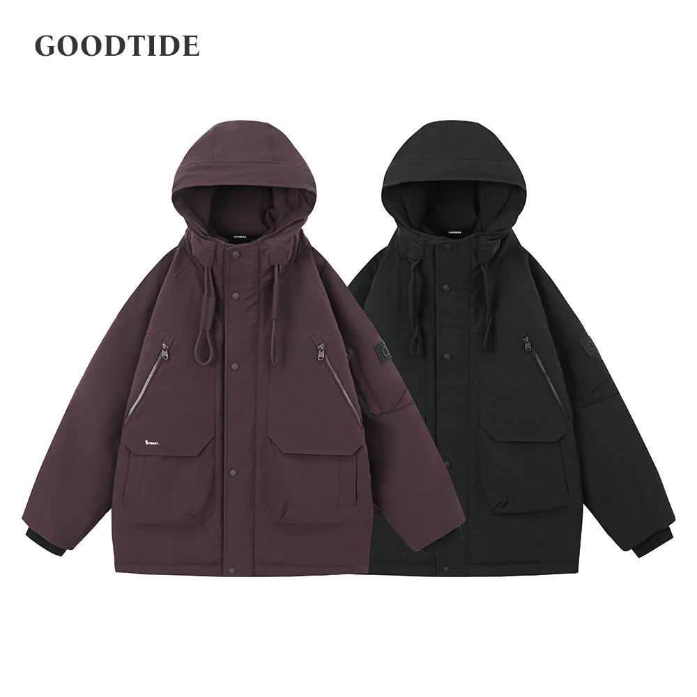 

Fashion Men's 90 White Duck Down Hooded Down Jacket 2025 Winter New Outdoor Sports Windproof Waterproof Big Pocket Top Hoodie