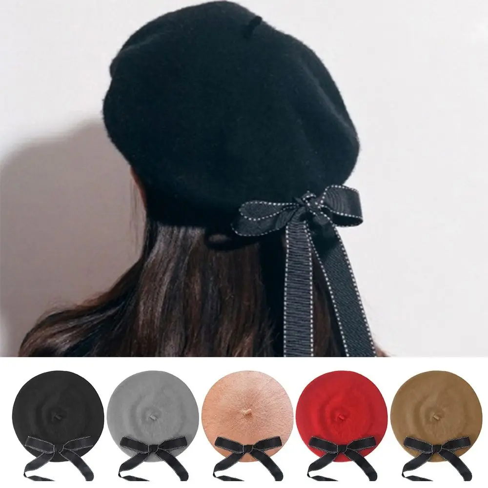 Headwear Bow Beret Caps Fashion Soft French Artist Painter Hat With Bowknot Cotton Newsboy Cap Autumn Winter