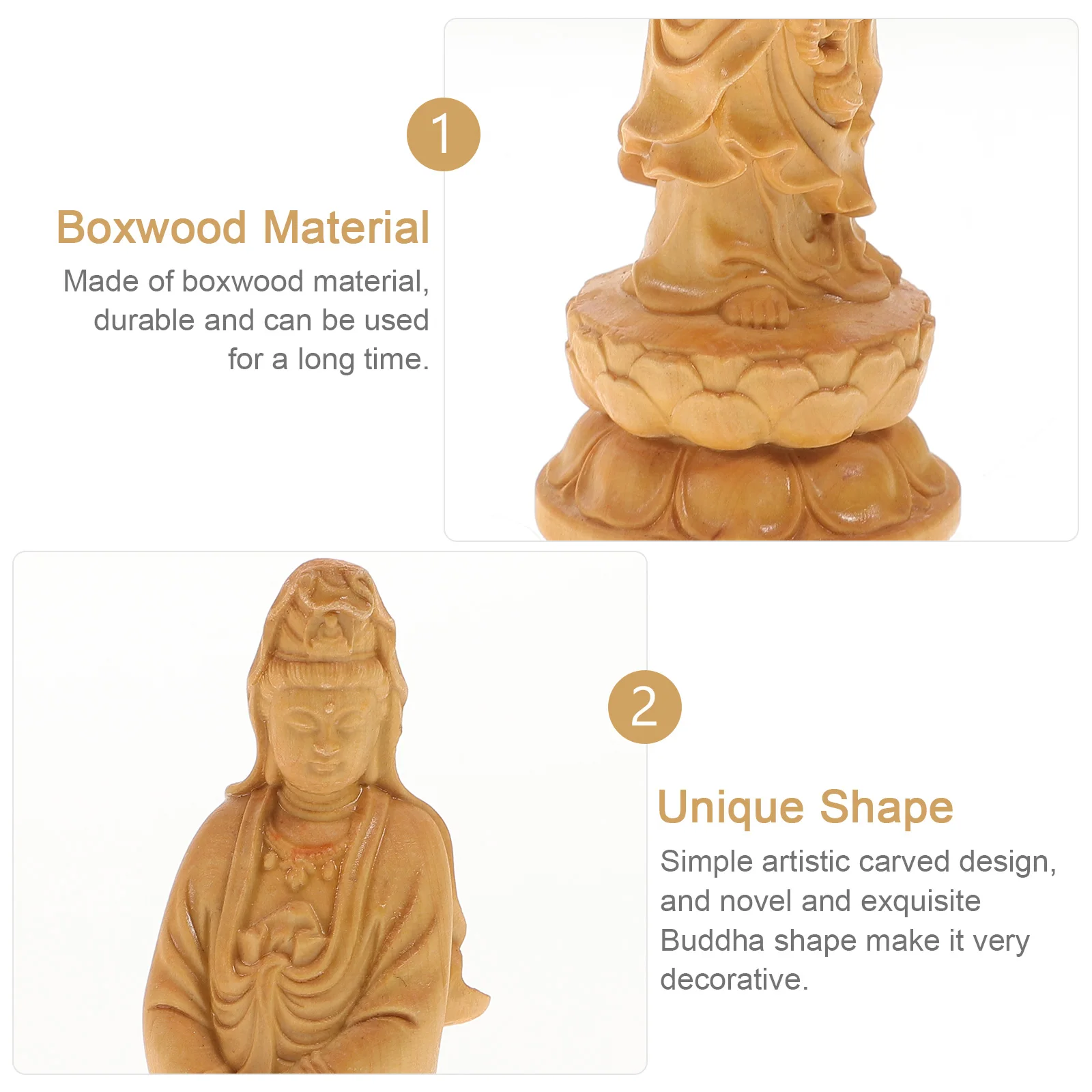 

Elegant Carved Boxwood Yin Statue Wood Buddha Home Sacrificing Decoration Desktop Religious Decor Wood Craft