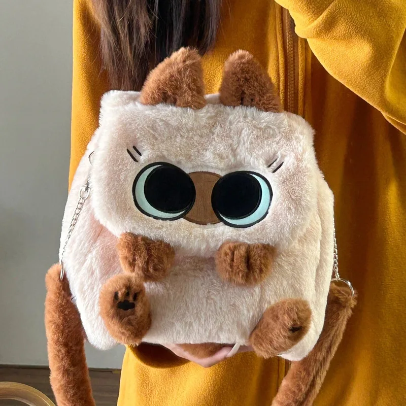 Cute Cartoon Cat Plush Backpack Women Large-capacity Versatile Bagpack Crossbody Shoulders Bag Female Rucksack Girls Kids Gift