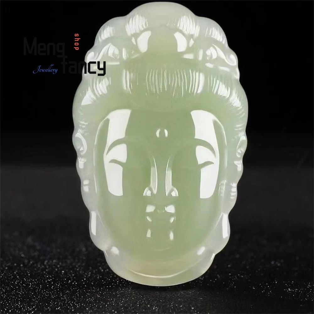 Natuurlijke Hetian Jade Guanyin Hoofd Hanger Boeddhistische Amuletten Prachtige Elegante Eenvoudige Hoogwaardige Handwerk Luxe Mode-Sieraden