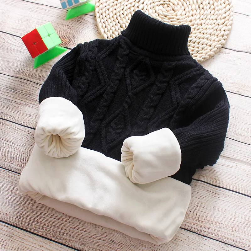 Boys Thick Sweaters Girl Knitted Bottoming Turtleneck Shirts Winter Kids Solid High Collar Pullover Sweater Warm Knitwear 2-16Y