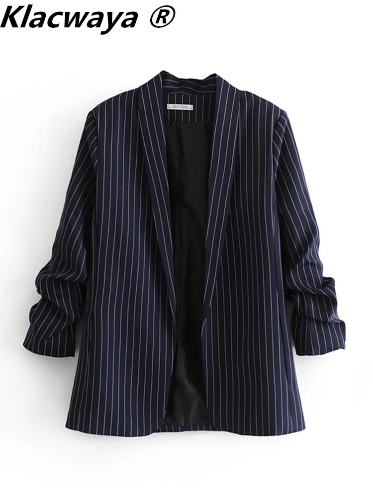 Klacwaya Blazer Women Jacket Spring Office Lady Striped Female Blazers Women Clothing Casual Coat