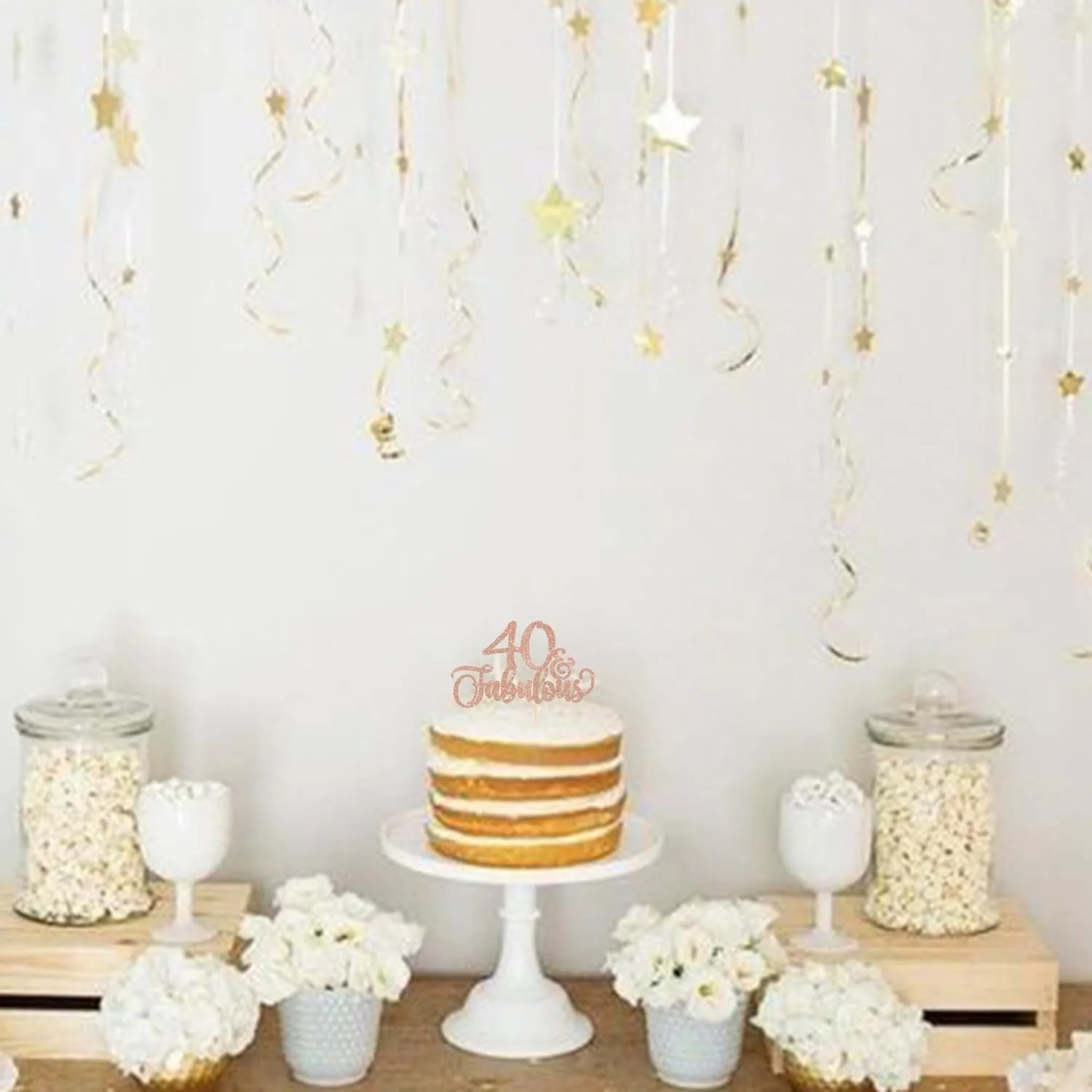 1 Stück glitzernder Champagner-Kuchendekor für den 40. und fabelhaften Stil – Kuchendekorationen zum 40. Geburtstag für Partyzubehör – Detail 13