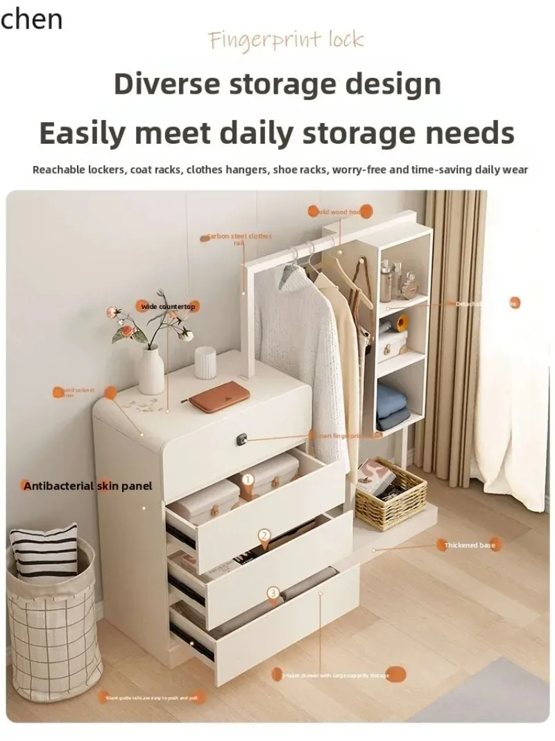 

bedroom bedside table coat rack integrated hanging wardrobe small apartment creative hanger with locker