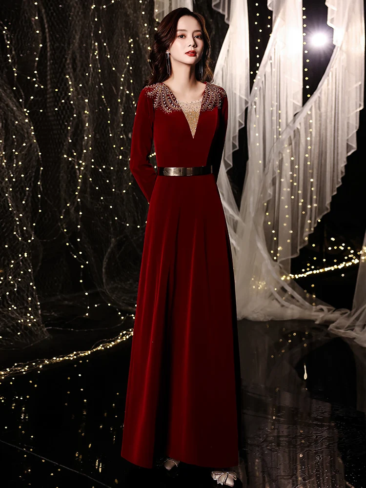 

Ele Long Sve Red Wedding Dr for Women Faionable Floor-Length Evening Gown Slimming Bridal Wear Suitable for Vario...