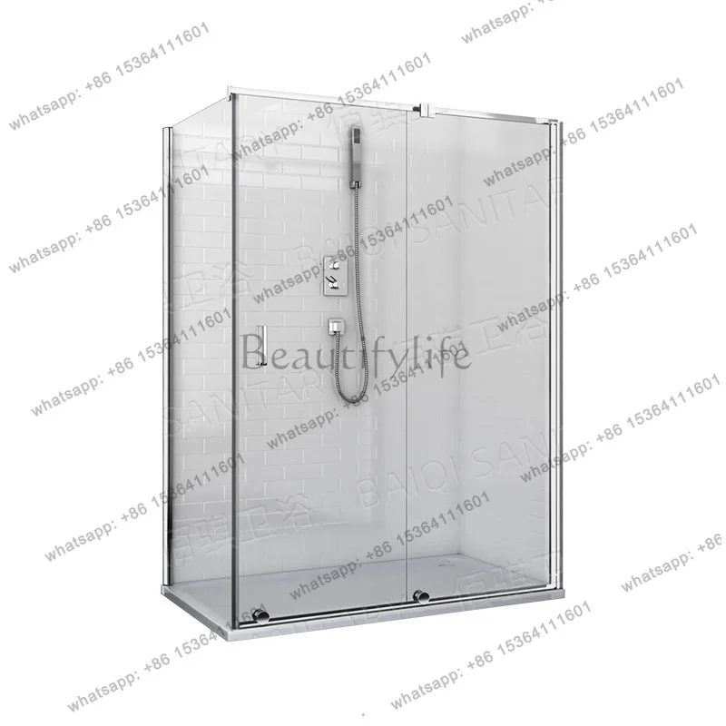 One-shaped tray-free shower room, transparent tempered glass shower door, dry and wet separation