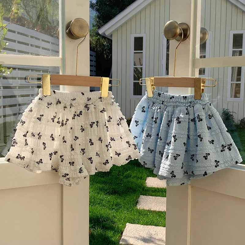 صيف جديد بنات الدانتيل ألف خط كعكة فضفاضة السراويل الطازجة القوس السراويل التخسيس نصف الجسم تنورة #2