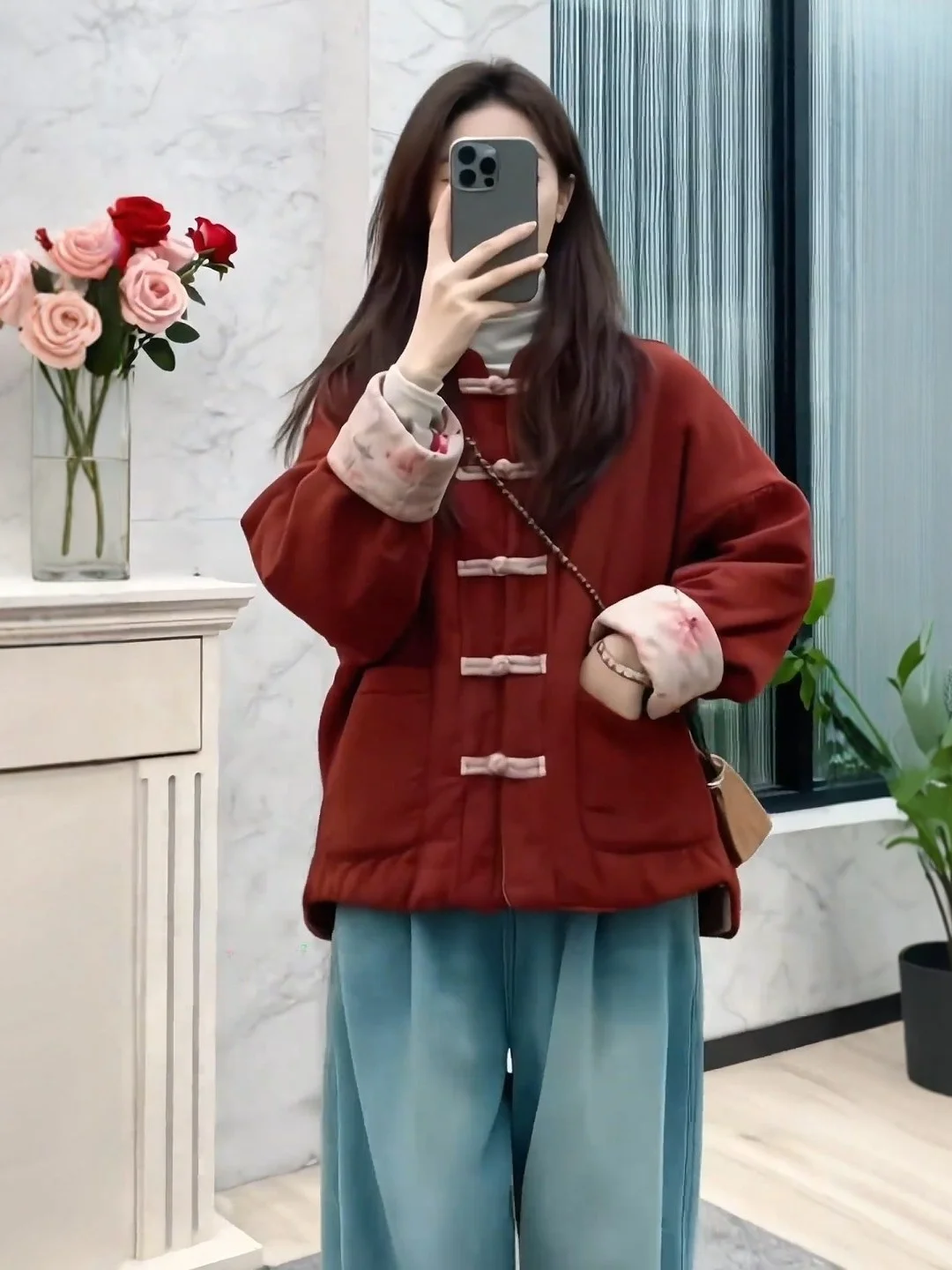 เสื้อโค้ทผ้าฝ้ายสองด้านสไตล์เกาหลีสำหรับผู้หญิง แฟชั่นทรงสลิม ทรงตรงแบบจีน แขนยาว