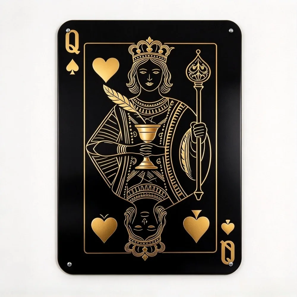 CIFBUY Bohemian Aluminum Wall Art Waterproof Wear Resistant Poker Spade Q K A Pattern For Living Room Office Game Room Home Deco