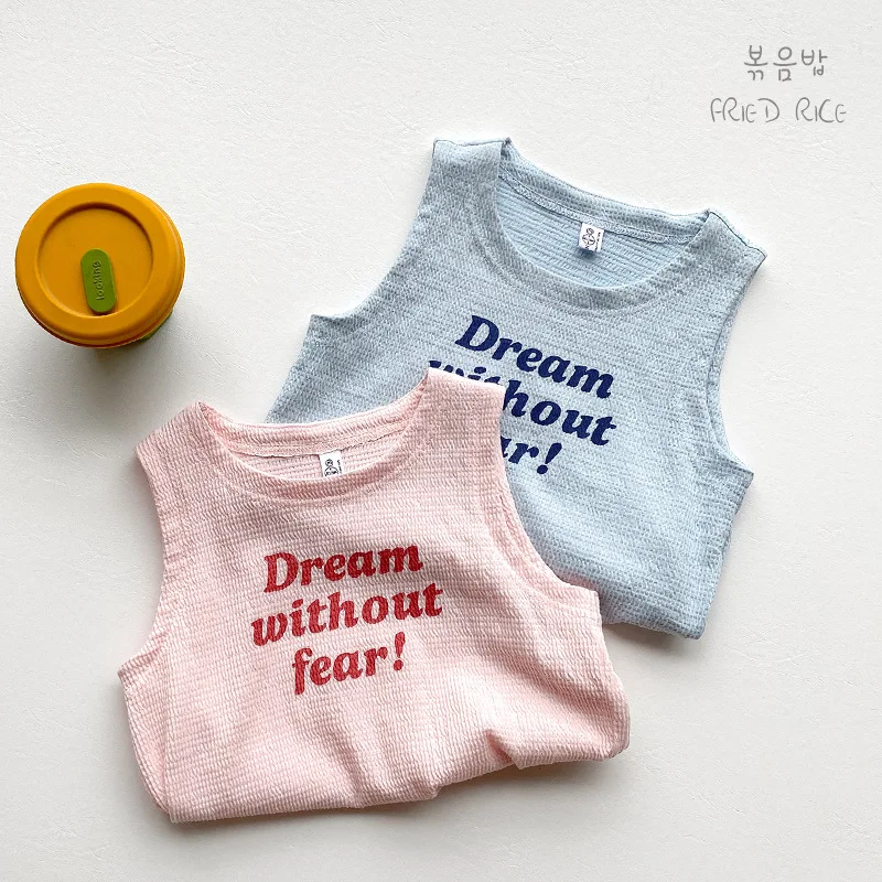 

Girls T-shirt Children Vests 2024 Summer Korean Version New Sports Sleeveless T-shirt Girl Baby Summer Jacket Simple Clothes