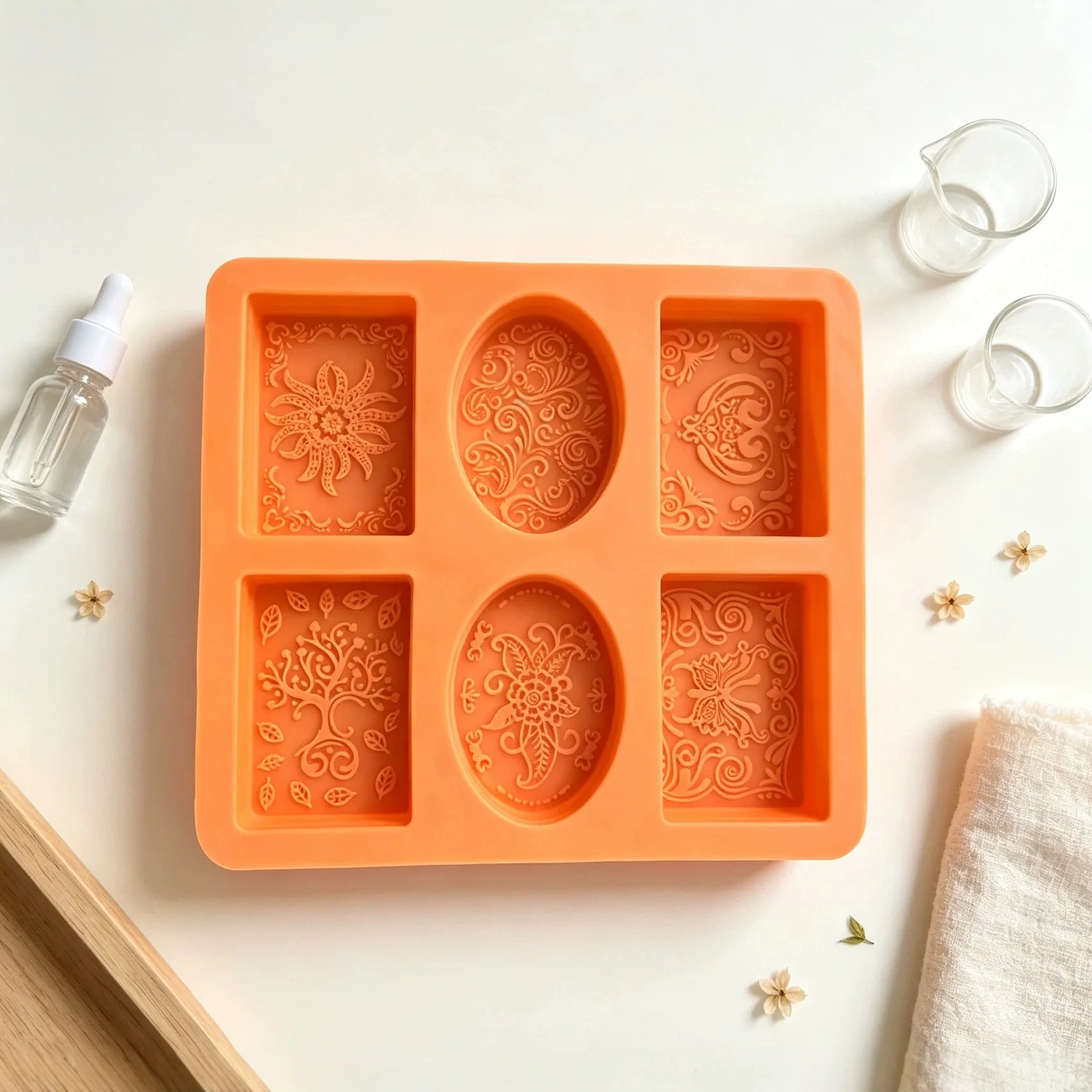 6 Cavity Embossed Silicone Soap Mold New DIY Craft Silicone Mold for Cement Plaster Concrete Clay Pottery Ceramic Epoxy Resin