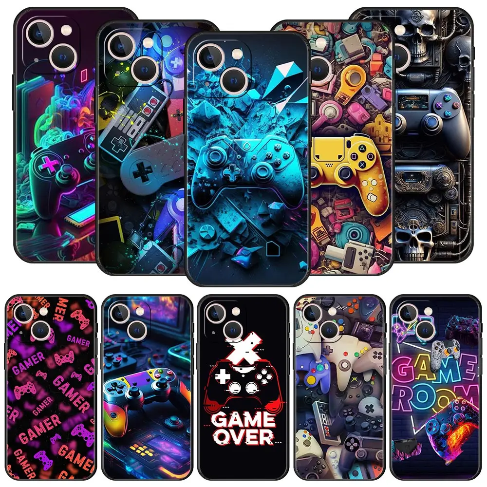 

Game Controller Graphic Phone Case For iPhone 17 16 15 Pro Max 11 12 13 14 7 8 Plus SE 2020 X XR XS Cover Soft Black