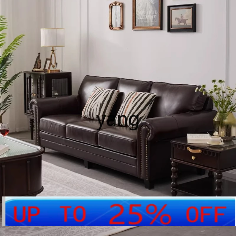 LTT French light luxury top-layer cowhide sofa simple American retro three-seater sofa combination