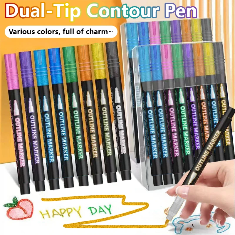 

Outline Metallic Markers Pens Double Line Pen Glitter Drawing Pens for Christmas Greeting Cards Craft Painting DIY Sketching