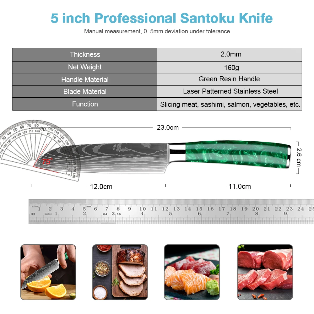 5 Inch Santoku Knife,Pro Kitchen Chef Knife Razor Sharp Paring Knives High Carbon Steel Vegetable Chopping Cutting Meat Cleaver