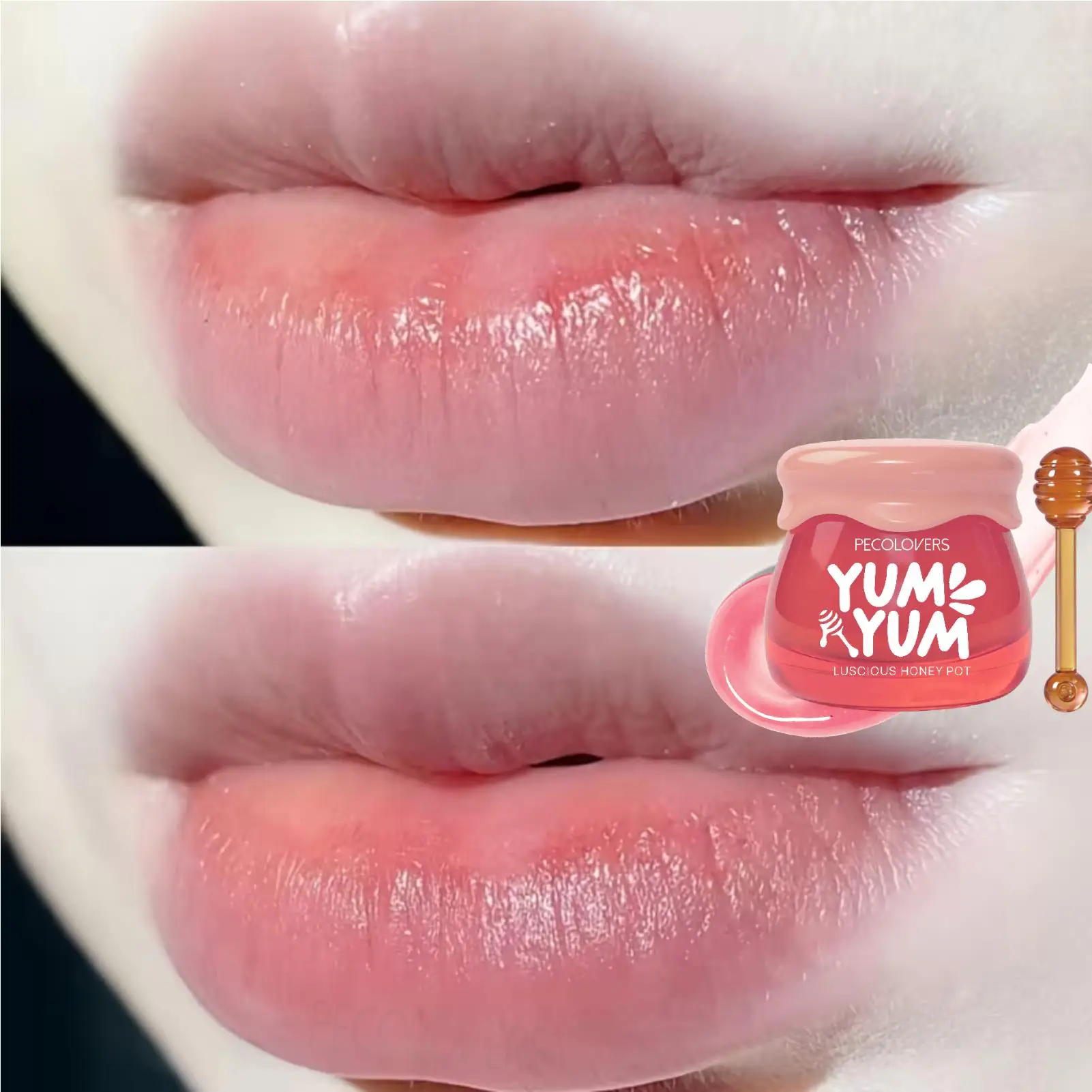 1PC Cute Mini Jar Lip Mask with Honey Stick Applicator, Nourishing Hydrating Lip Sleeping Balm, Dry Lip Repair Gloss Lip Care