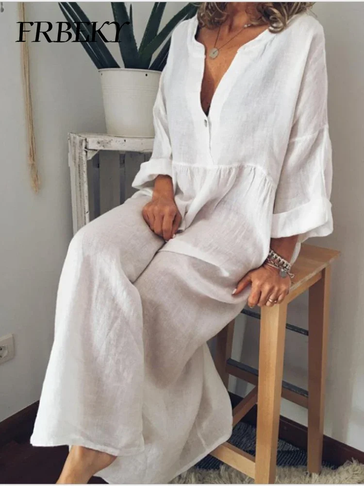 فستان نسائي بأرجوحة كبيرة ورقبة طويلة على شكل حرف V ، فساتين نسائية للعمل ، كاجوال ، ركاب ، صيف ، جديد ، بأكمام