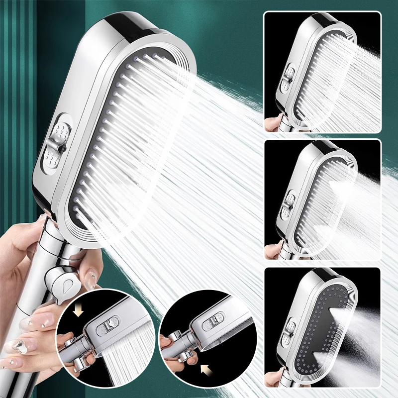 Shower Head with Filters Stop Button Pressure Adjustable 3 Spray Mode Handheld Showerhead Anti-clog Nozzles Bathroom Accessories