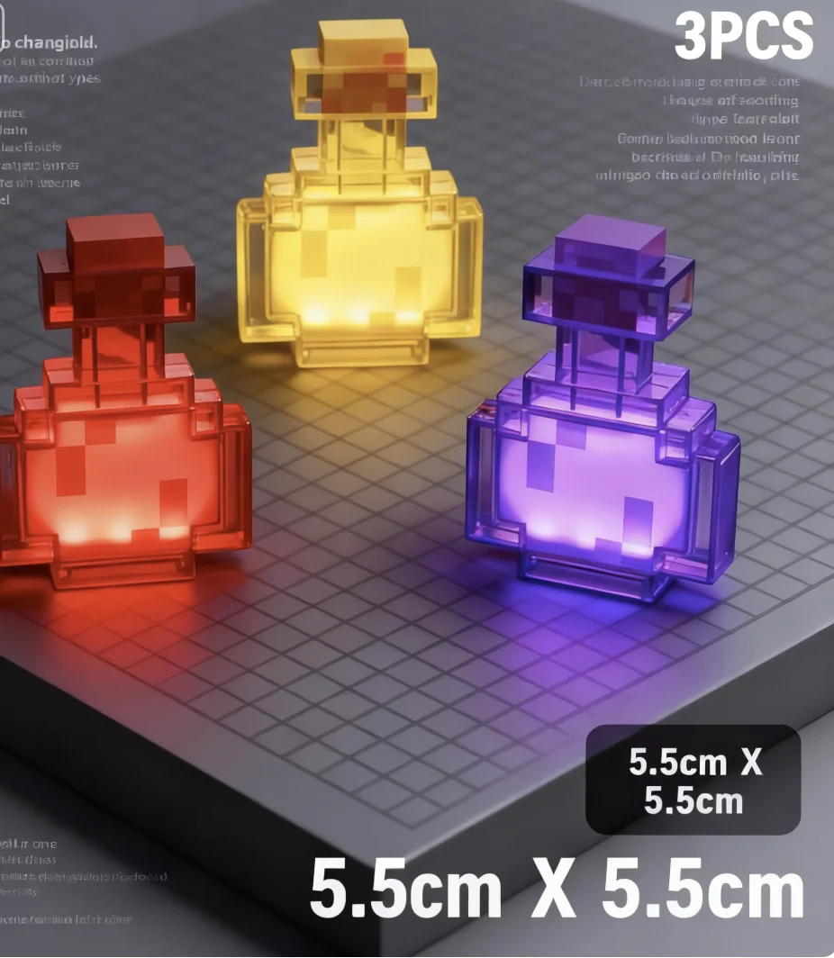 Rechargeable Night Light 7 Color Liquid Medicine Bottle Pixel Wind Peripheral Design Game Toy Bedroom Decoration Lamp Kids Gifts
