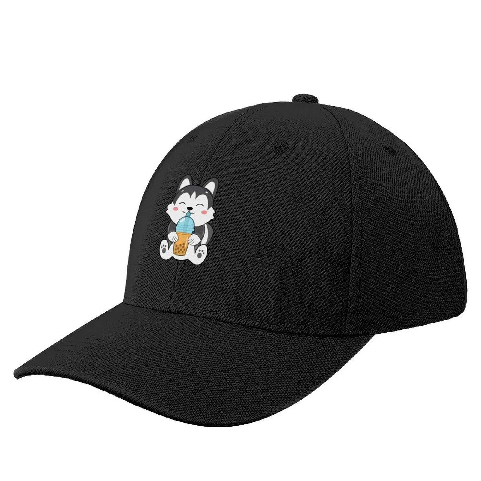 Cute Siberian Husky Chibi Kawaii Style With Boba Sticker Baseball Cap Sunhat Golf Men Women's