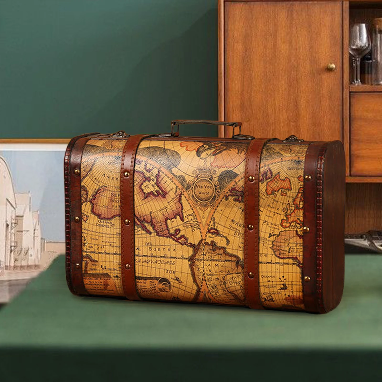 Vintage Suitcase with Handle Suitcases Photo Props Wooden Trunk Decorative Box Suitcase Wood Chest for Shop Window Shop Bedroom