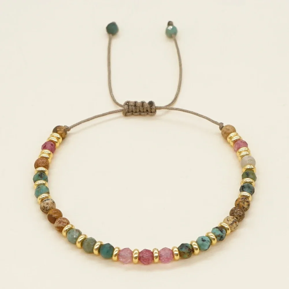 Multicolor Natural Stone Gold Spacer Beads Adjustable Beaded Bracelet Women Casual Travel Accessories Bracelet Gift for Friends
