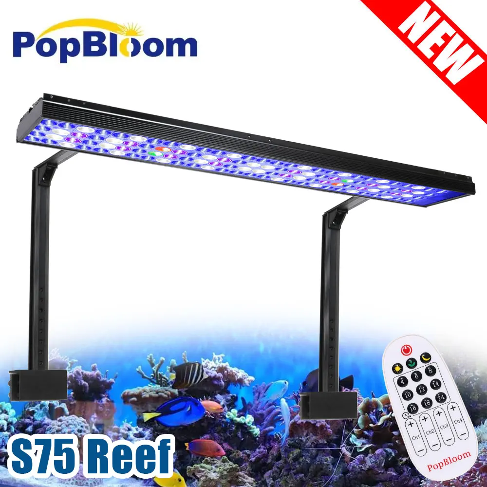 PopBloom LED Aquarium Reef Lighting 75CM, APP Program LED Saltwater Aquarium Lamp for 80-100CM Reef Coral Fish Tank Light