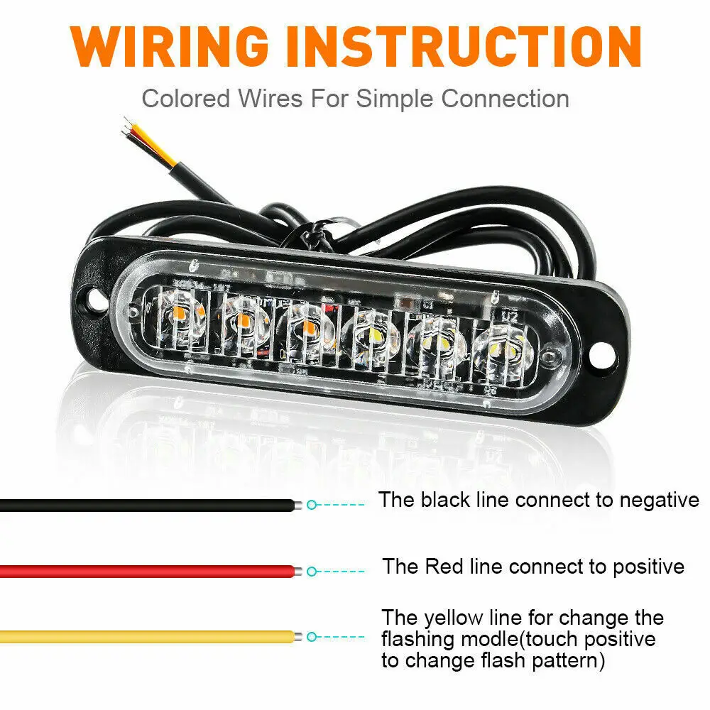 10 Uds. Luz intermitente de emergencia 6LED luz de advertencia estroboscópica para coches camiones 12V 24V estroboscopios indicador luces traseras