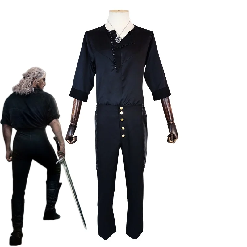 Geralt Cosplay Costume Wig Halloween Party Suit