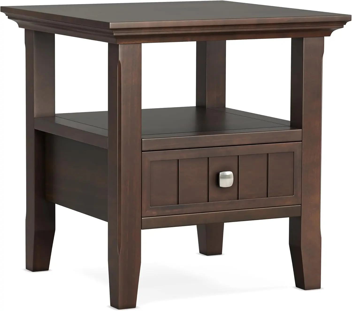 Acadian Solid Wood Wide Square Transitional End Table with Drawer for The Living Room and Bedroom, 19 inch, Brunette