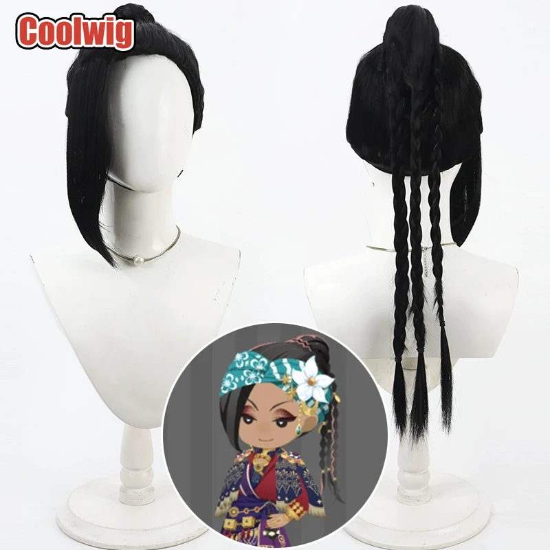 

Coolwig Synthetic Hair Jamil Viper Cosplay Wigs Twisted Wonderland Jamil Viper 60cm Black Braided Ponytail Wig Heat Resistant