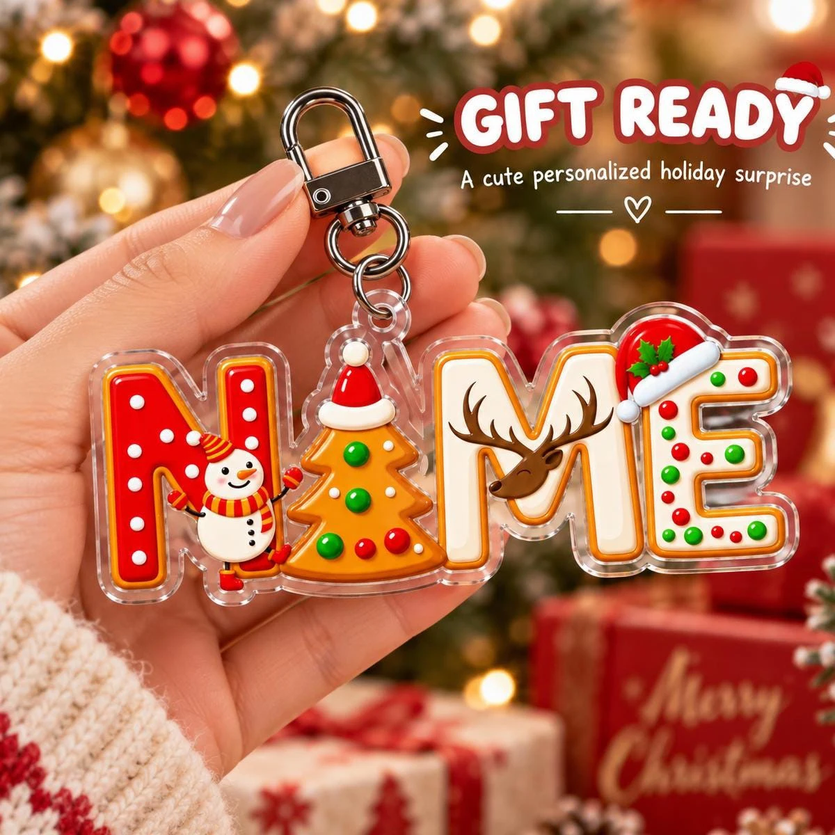 Personalized Christmas Name Keychain, Custom A-Z Acrylic Keyring, Festive Letter Bag Charm, Holiday Gift for Kids