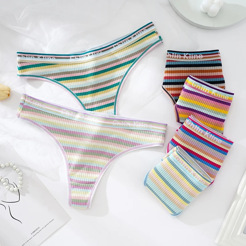 Sexy Female Mini Thong Low Rise Woman Clothing Hipster Letter Belt Girl String Colorful Stripped Plus Size Lingereie Underwear