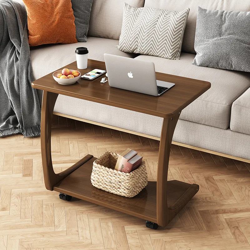 

Mobile small coffee table with wheels, a few corners next to the living room sofa, solid wood bed side table, movable