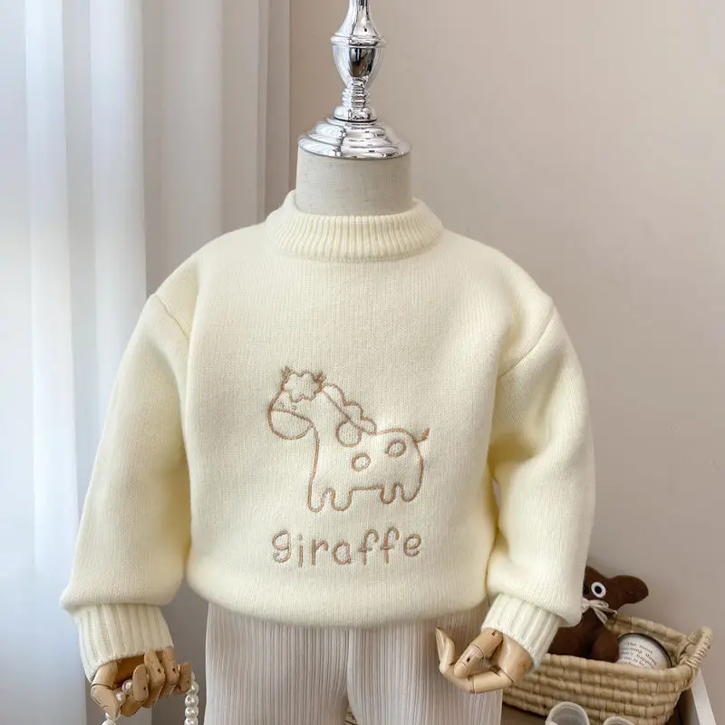 Autumn Winter Boys Girls Sweater Cartoon Base Layer Warmth Bottoming Shirts Comfortable Tops Casual Pullover Children Clothing