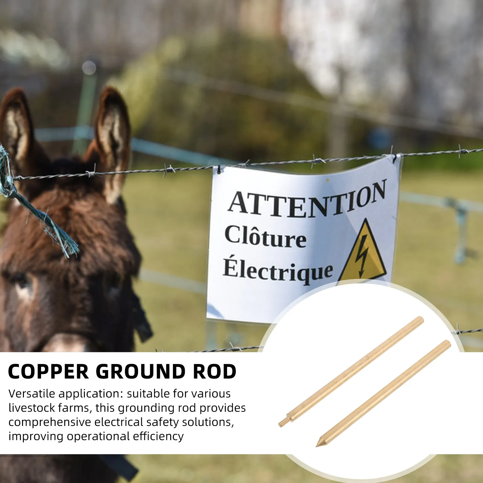 Brass Ground Rod 8mmx300mm Galvanized Electric Fence Earthing Electrode Copper Ground Rod for Livestock Fence Safety