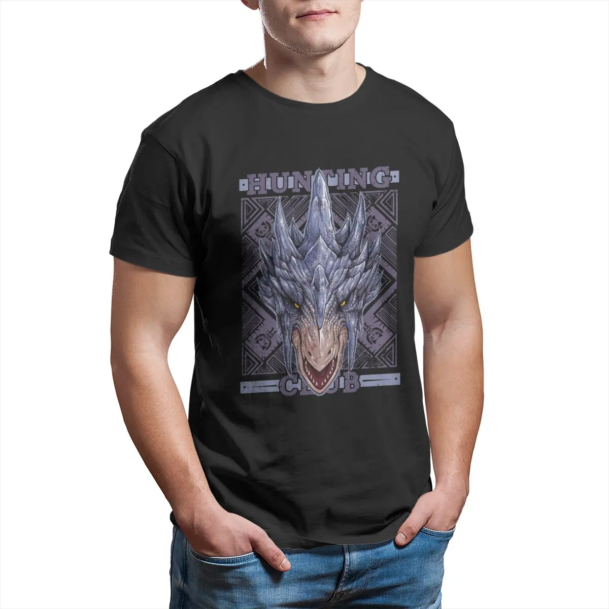 Camisetas estampadas de algodón 100% para hombre, camisetas Vintage de talla grande, monstruo cazador, mundo, Club de caza, juego RPG de la leyenda del hielo