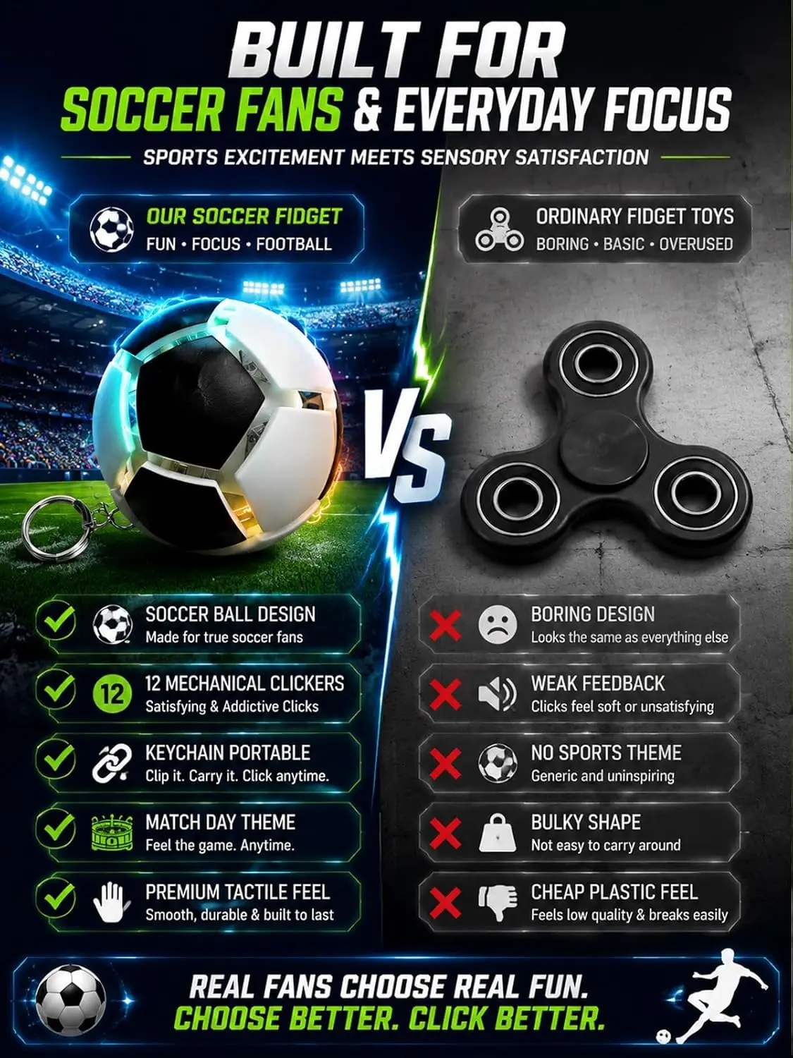 2026 Soccer Ball Fidget Keychain, Mechanical Clicker Keyboard Gadget, Portable Stress Relief Sensory Button（2PCS）