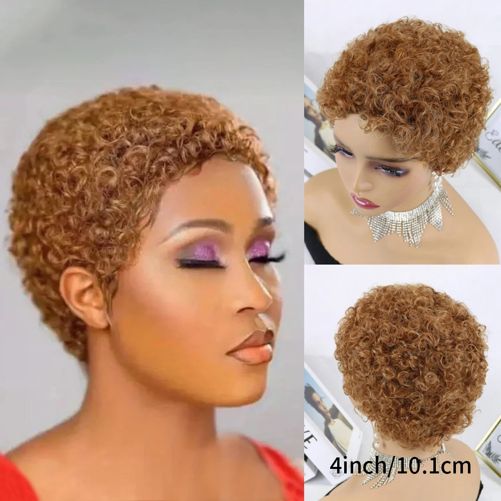 Fluffy Pixie Cut Human Hair Wig - 100% Remy, 150% Density, Afro Kinky to Water Wave Styles - 4 Inch Machine Made Short Wig