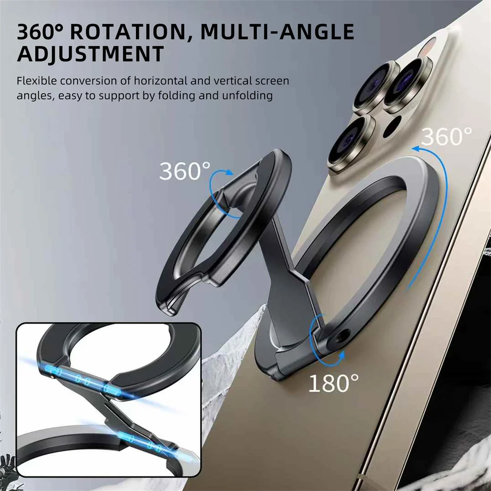 Двусторонний держатель для телефона MagSafe 2025 для iPhone 14/15/16, складная вращающаяся на 360° подставка с сильным магнитом и поддержкой ручки для пальцев