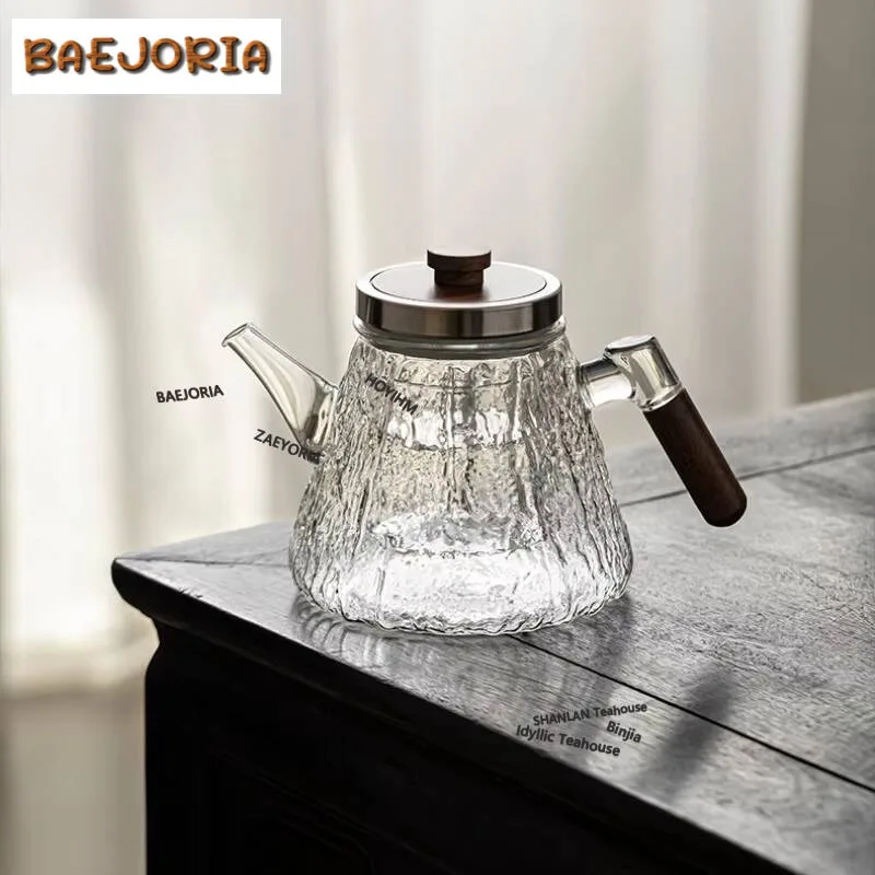 1100ml Glass Tree-pattern Side-handle Boiling Water Kettle Large Capacity Tea Maker Pot Bubble Tea Kettle Drinkware Supplies